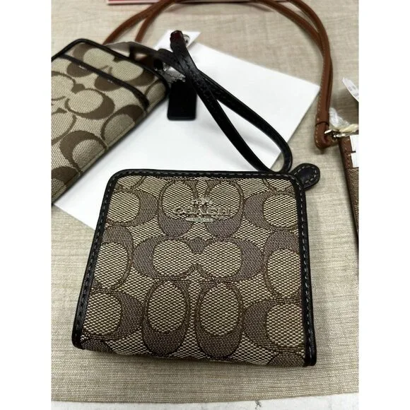 Coach Signature Logo Print Brown Lanyard Wallet & Pouch - Picture 11 of 13
